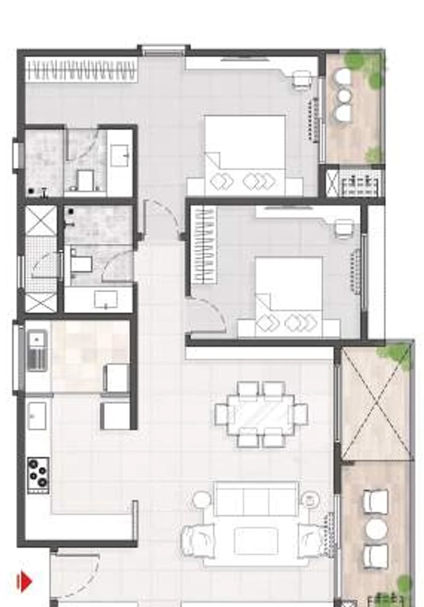 Floor plan, 3BHK D1