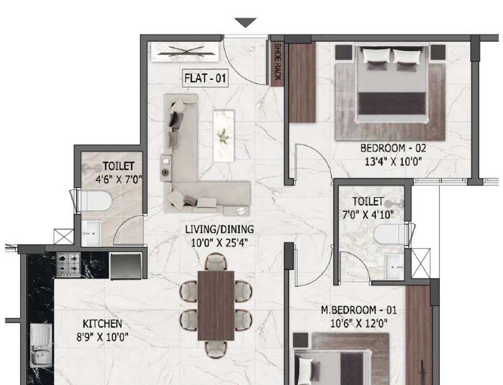Floor plan, 2BHK