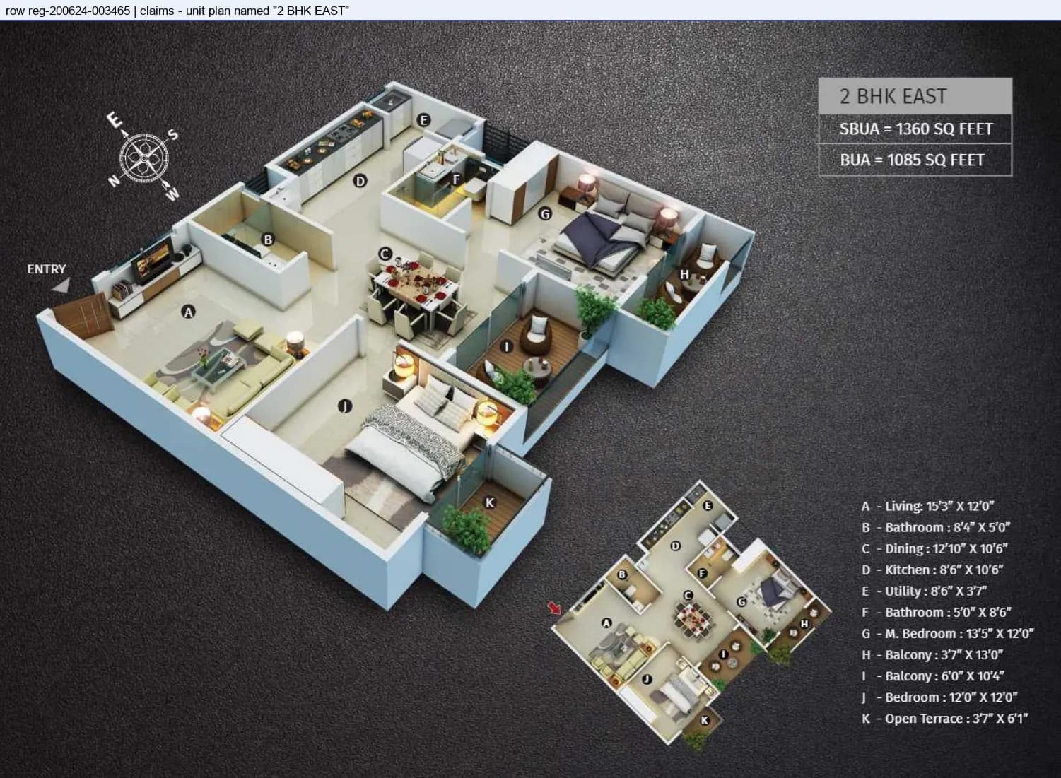 Floor plan, 2 BHK · East